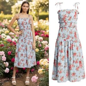 nsr floral lace midi dress New Womens NSR Floral Lace Tiered Midi A-line Dress Size M Cornflower Blue
